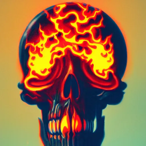 Image similar to A stunning profile of a symmetrical skull on fire by Simon Stalenhag, Trending on Artstation, 8K