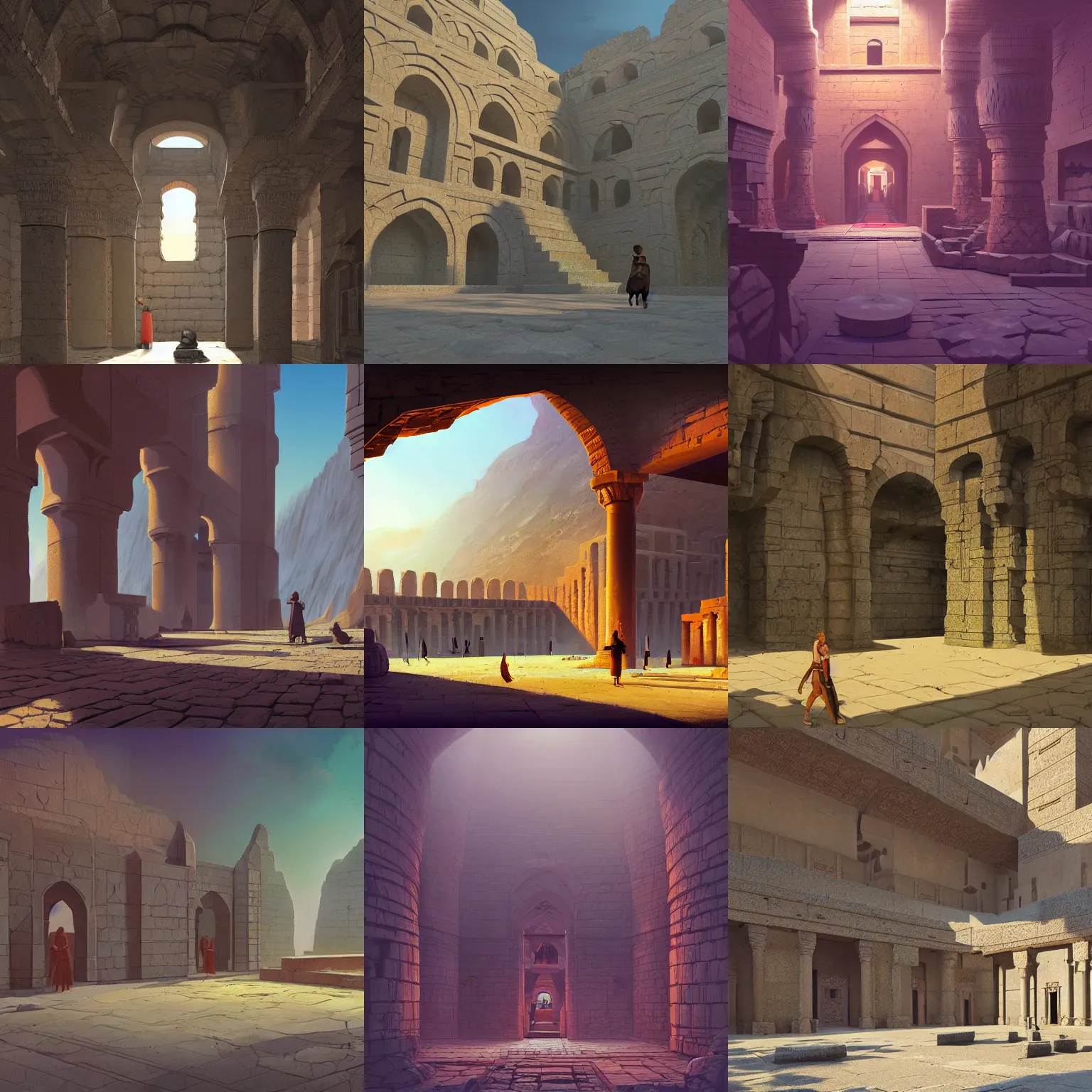 Prompt: ancient Persian temple dungeon, no people, scenery matte painting concept art, cell shaded, trending on behance hd artstation, by ilya kuvshinov and Cushart Krentz and Gilleard James