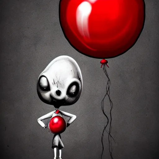 Image similar to surrealism grunge cartoon portrait sketch of a mushroom with a wide smile and a red balloon by - michael karcz, loony toons style, pennywise style, horror theme, detailed, elegant, intricate