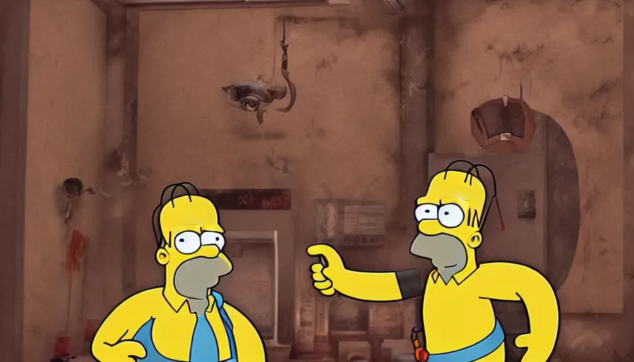 Prompt: Homer Simpson is the Nemesis in Resident Evil 3, hyperdetailed, artstation, cgsociety, 8k