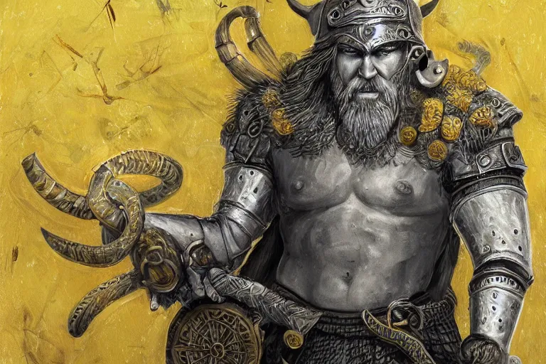 Prompt: mythological viking odin Shaman of artificial intelligence creating an artificial neural network, deep learning, with yellow synapses on an anvil, high resolution, award winning art, trending on art station, sharp image, incredibly detailed, detailed character realistic painting