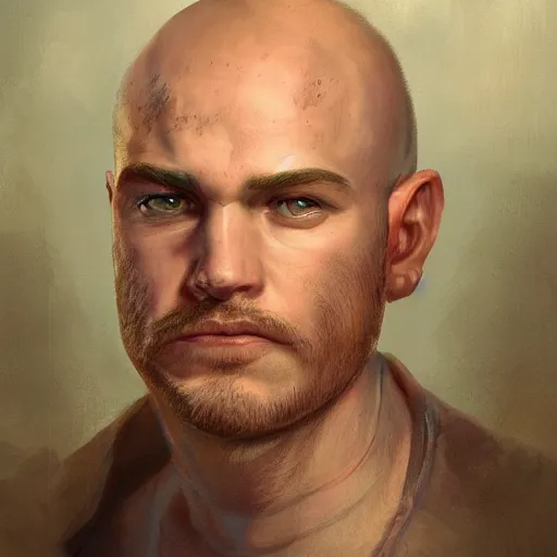 Image similar to a head - on detailed oil portrait of a handsome round - faced bald man, by charlie bowater, lise deharme, wlop, trending on artstation, dungeon and dragons art, critical role