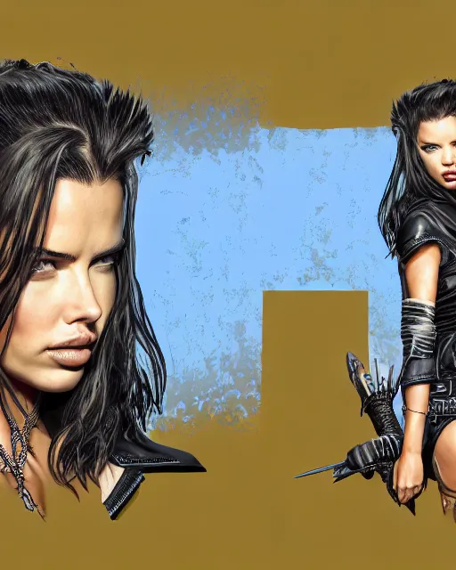 Image similar to Adriana Lima in sons of anarchy tv show, wearing leather , D&D style , highly detailed, digital art, trending on artstation, smooth, sharp focus, illustration, art by artgem and ROBERT HYNES