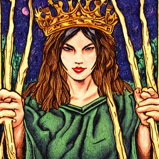 Image similar to Fantasy art depiction of the queen of wands tarot card