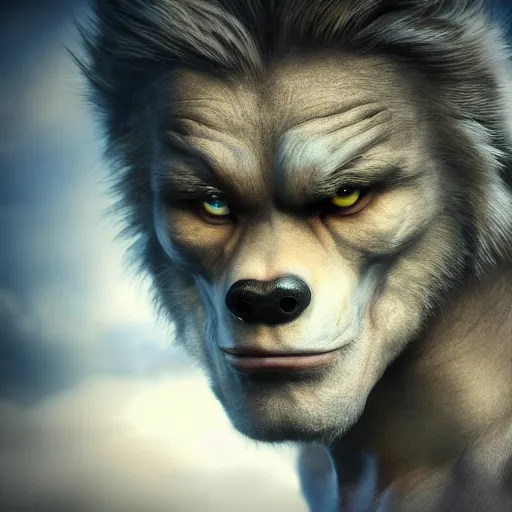 Prompt: cinematic shot epic portrait werewolf, hyper realistic, mood lighting, fantasy, detailed face, highly detailed, super realistic, perfect lighting