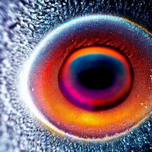 Prompt: Liminal space in outer space, human eye, professional macro photography