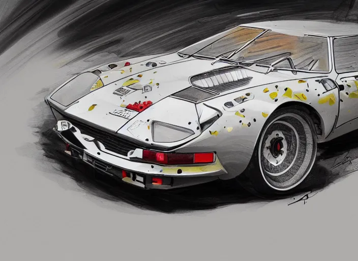 Image similar to a blending, amalgamation and detailed combination of a lamborghini countach, datsun 2 6 0 z and a jaguar e - type, concept art, round headlights, long engine bay, 8 k, highly detailed, trending on art station