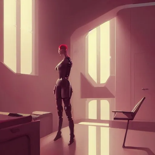 Image similar to a futuristic woman standing in front of a mirror, cyberpunk art by Jakub Różalski, cgsociety, computer art, artstation hq, artstation hd, sketchfab