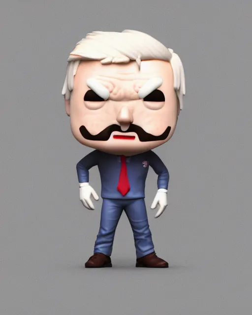 Prompt: funko pop, full body 3d render of boris johnson as a funko pop, studio lighting, white background, blender, trending on artstation, 8k, highly detailed