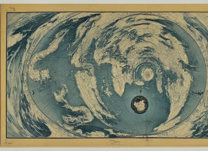 Prompt: old world ocean map depicting storms and whirlpools in the form of the aeolus. anemoi. blustering blast by charles simic