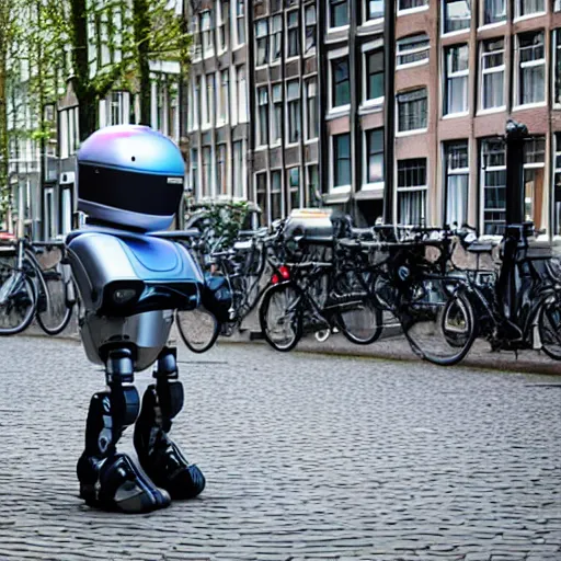 Image similar to robocop patrolling streets of amsterdam