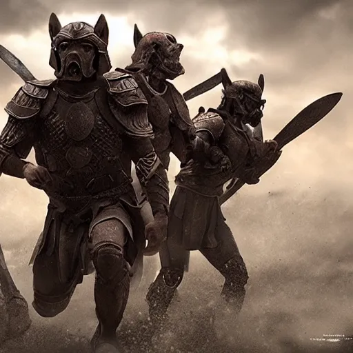 Prompt: spartans dogs, 3 0 0 movie epic scene, cinematic lighting, epic cinematic, highly detail, digital art style