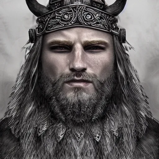 Image similar to of valhalla viking headgear with flaming red hair, fine detail, texture, extreme detailed drawing, trending on artstation, hyperreal