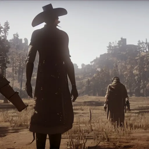 Prompt: Film still of Nier Automata, from Red Dead Redemption 2 (2018 video game)