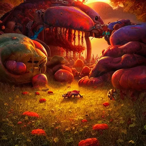 Image similar to the kradumkins are wangdangdoodeling, sunsetting color, octane rendering, oil painting, mind-blowing detail, photoreaistic, trending on artstation, trending on deviant art, intricate, elegant, digital painting, saturated colors, smooth, sharp focus, art by artgerm and Todd Shorr