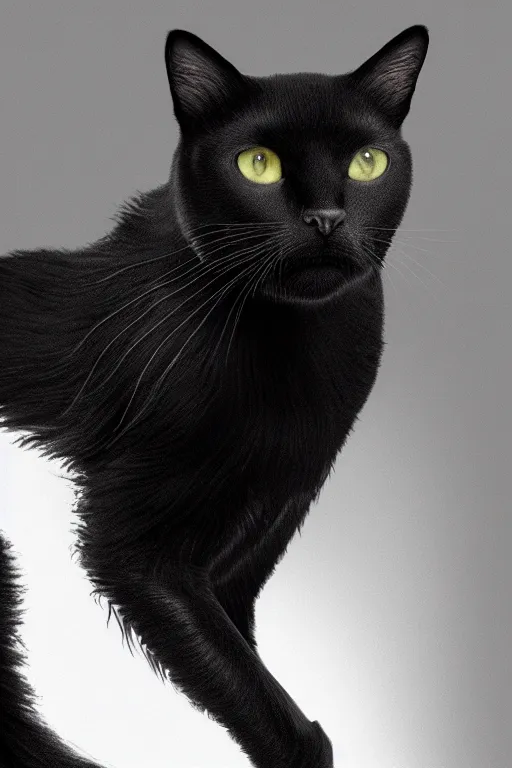 Prompt: portrait of a black cat, white background, studio lighting, photorealistic, octane, Unreal Engine, finalRender, concept art, digital illustration, artstation, artstation hq, hd, 4k resolution