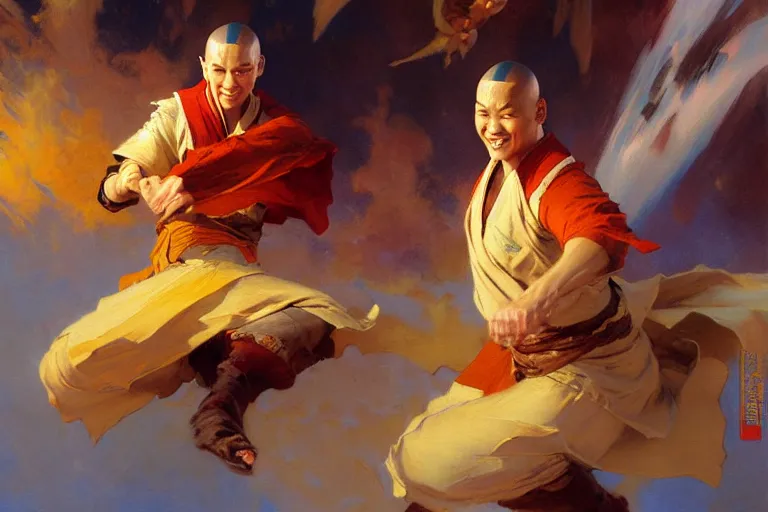 Image similar to air bender, painting by gaston bussiere, craig mullins, j. c. leyendecker