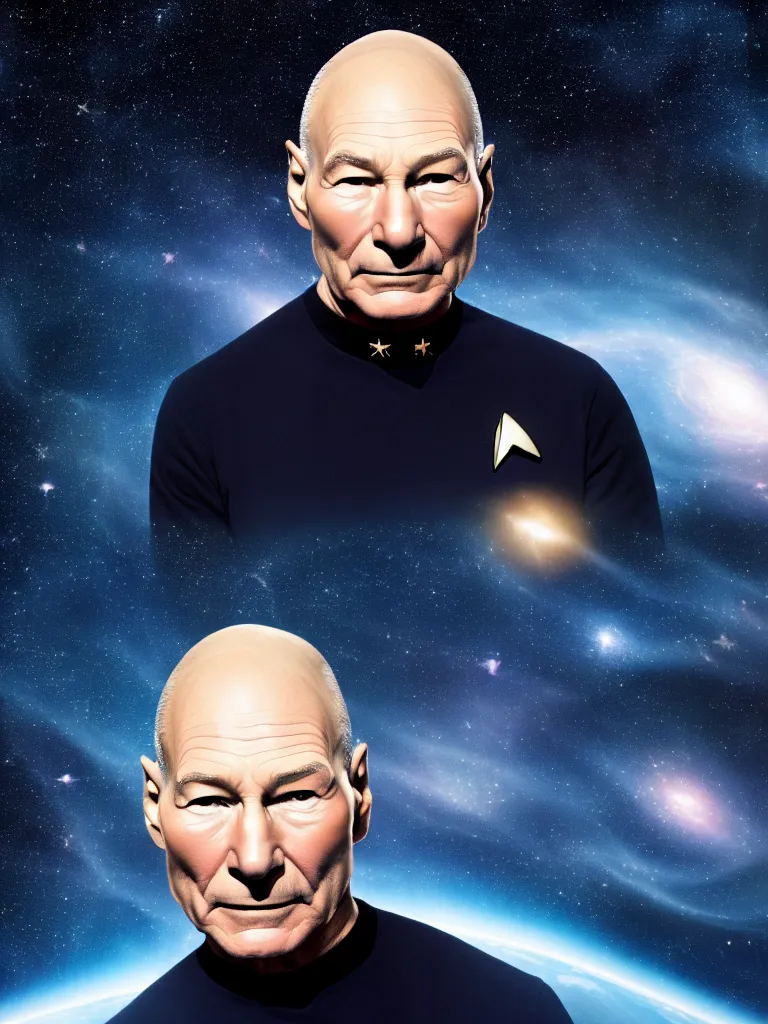 Prompt: high resolution 4k Patrick Stewart, FACE PALM, star trek, space, background space, stars