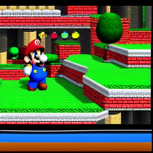 Prompt: in - game crt screenshot of super mario 6 4 for the nintendo 6 4, 4 k, high quality, hyperdetailed