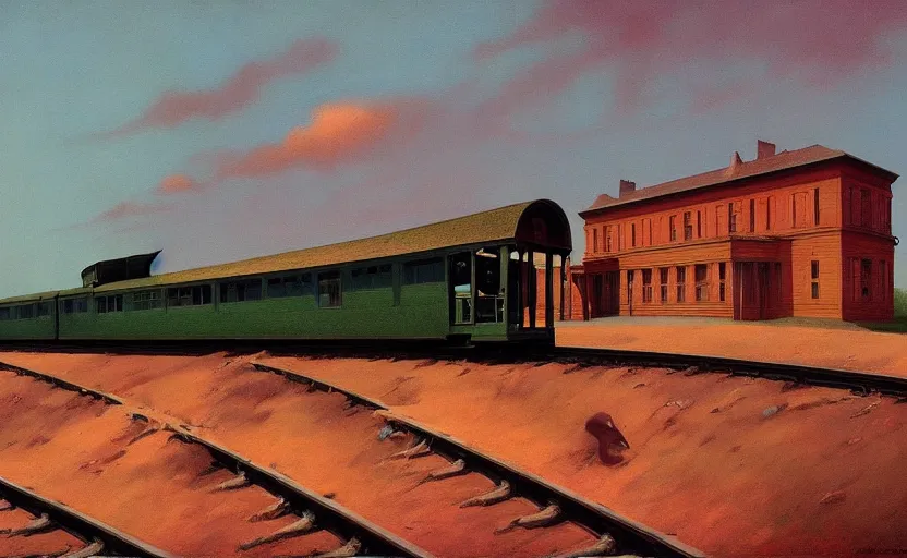 Prompt: Victorian train, Edward Hopper and James Gilleard, Zdzislaw Beksinski, Mark Ryden, Wolfgang Lettl highly detailed