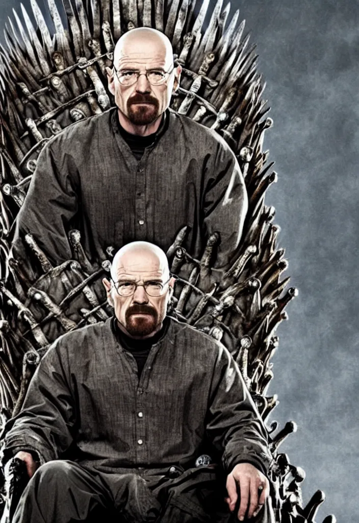 Prompt: Walter white is sitting on the iron throne