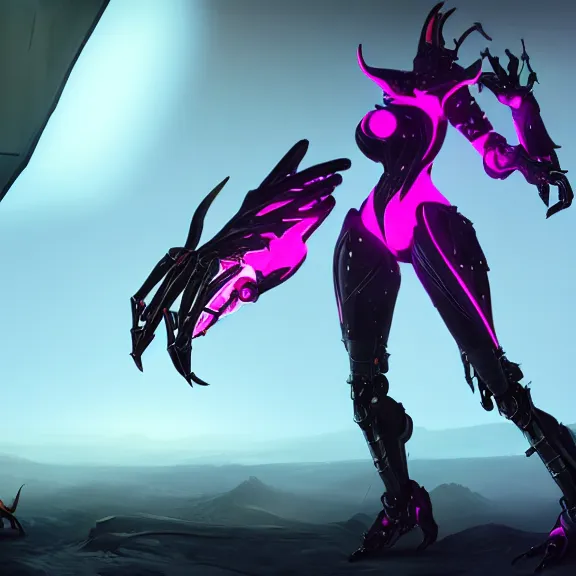 Prompt: highly detailed giantess shot, looking up at a giant beautiful stunning saryn prime female warframe, as a stunning anthropomorphic robot female dragon, looming over you, dancing elegantly over you, sleek bright white armor with glowing fuchsia accents, proportionally accurate, anatomically correct, sharp detailed robot dragon paws, two arms, two legs, camera close to the legs and feet, giantess shot, furry shot, upward shot, ground view shot, foot paw shot, leg and hip shot, elegant shot, epic low shot, high quality, captura, realistic, sci fi, professional digital art, high end digital art, furry art, macro art, giantess art, anthro art, DeviantArt, artstation, Furaffinity, 3D realism, 8k HD octane render, epic lighting, depth of field