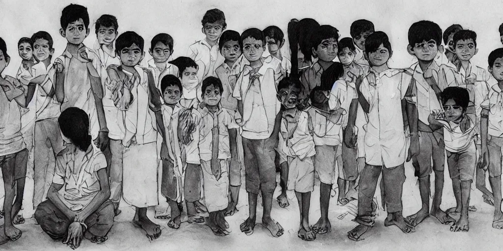 Image similar to sri lankan kids in colombo sri lanka city, drawn by hayao miyazaki