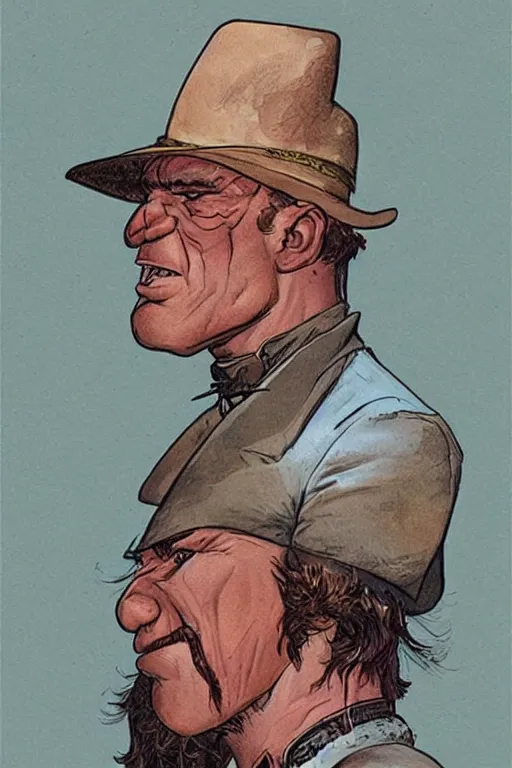 Image similar to sasha. Smug old west circus wrestler. concept art by James Gurney and Mœbius.