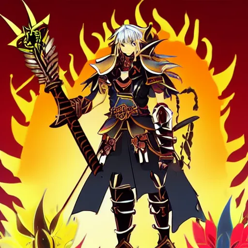 Prompt: warrior of sun, anime style, full armor