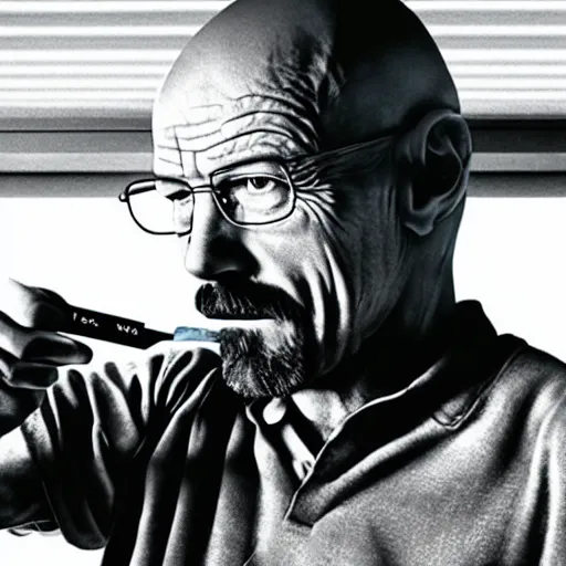 Image similar to walter white from breaking bad eating a cheeseburger