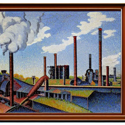 Image similar to Steel mill, in the style of Henri-Edmond Cross