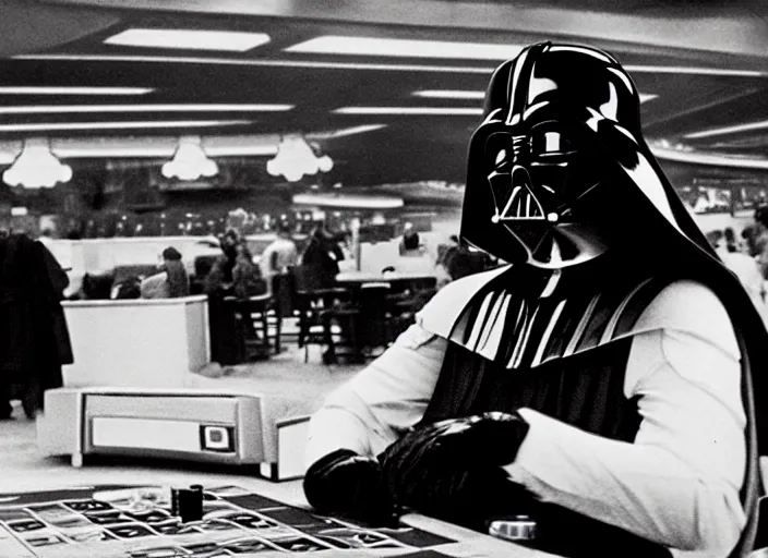 Image similar to film still of Darth Vader gambling in vegas in Star Wars The Empire Strikes Back,