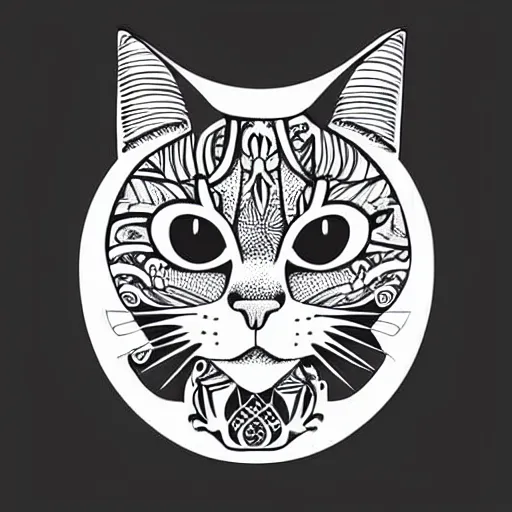 Image similar to tattoo sketch of a one - eyed cat, on a canva, blackwork, ornamental, line art, vector,