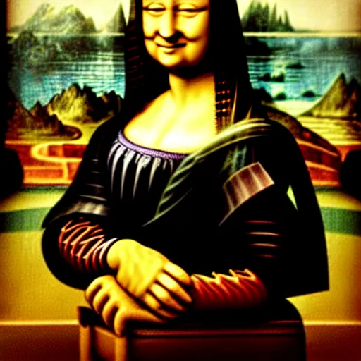 Image similar to a portrait of super mario as the mona lisa