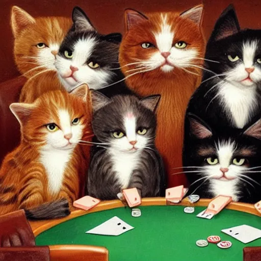 Prompt: cats playing poker.