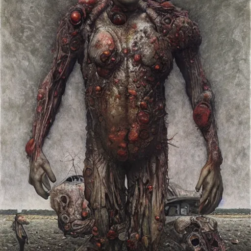 Image similar to paul blart as a mall made out of human flesh, biopunk, body horror, creative design, environmental artwork, oil on canvas, by zdzisław beksinski, marco mazzoni, peter gric