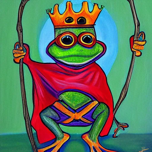 Image similar to frog headed knight, painting,