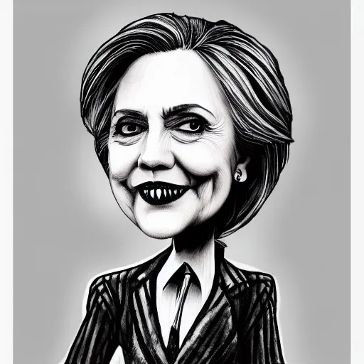 Prompt: grunge drawing of Hillary Clinton in the style of jack skellington and Jacob Shaw,creepy, surreal, trending on artstation
