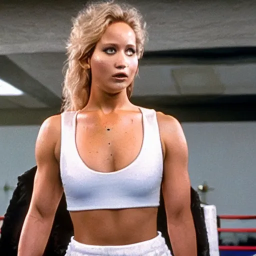 Image similar to still of jacked up Jennifer Lawrence as Yvonne Drago in Rocky IV remake 2029