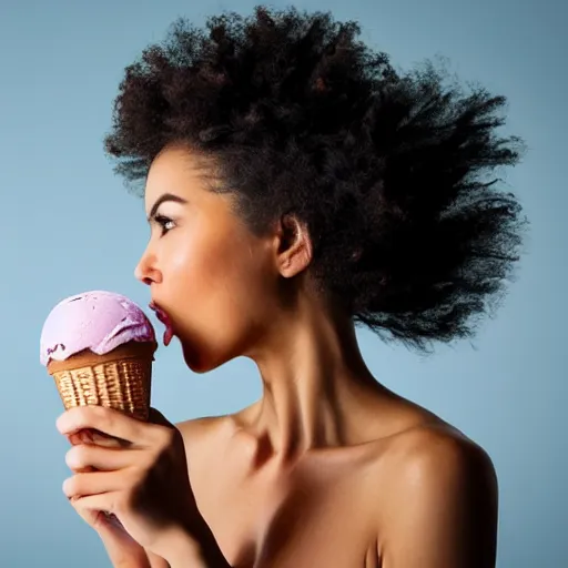 Image similar to a woman with ice cream for hair