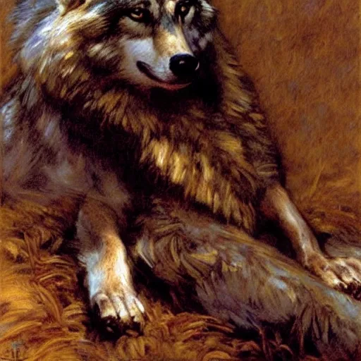 Image similar to a portrait of a wolf o'donnell, hairy, feet, tail. highly detailed painting by gaston bussiere, craig mullins, j. c. leyendecker, furry