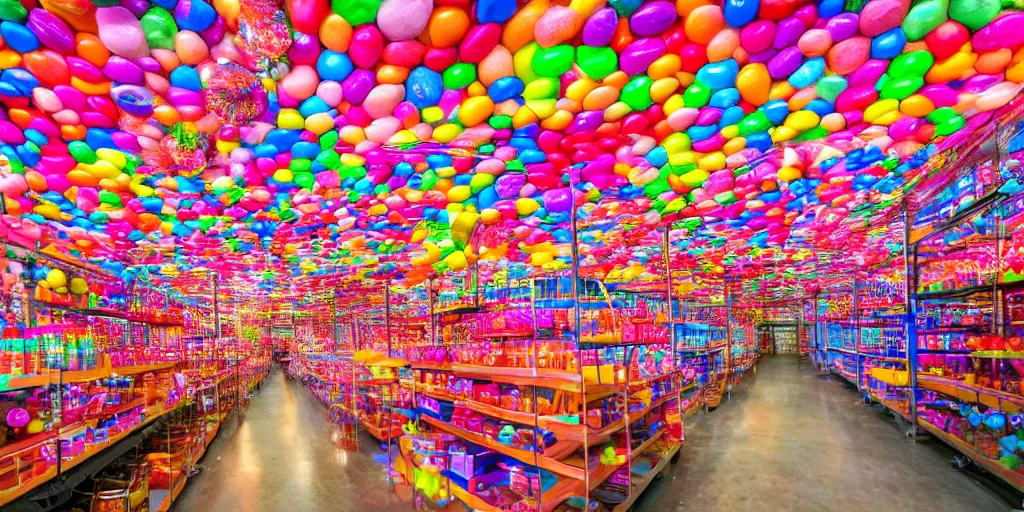 Image similar to a huge candy factory, award winning photo, masterpiece, cinematic lighting