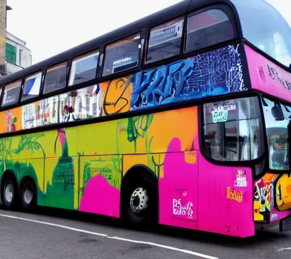 Image similar to graffiti tag on a double decker bus that says ireland