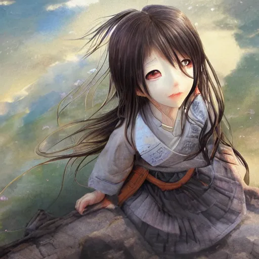 Image similar to dynamic composition, motion, ultra-detailed, incredibly detailed, a lot of details, amazing fine details and brush strokes, colorful and grayish palette, smooth, HD semirealistic anime CG concept art digital painting, watercolor oil painting of a Japanese schoolgirl, by a Chinese artist at ArtStation, by Huang Guangjian, Fenghua Zhong, Ruan Jia, Xin Jin and Wei Chang. Realistic artwork of a Chinese videogame, gradients, gentle an harmonic grayish colors.