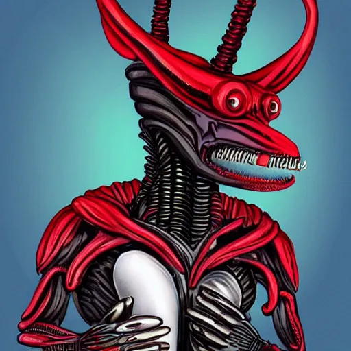 Image similar to xenomorph, wearing a silly hat, tinder profile