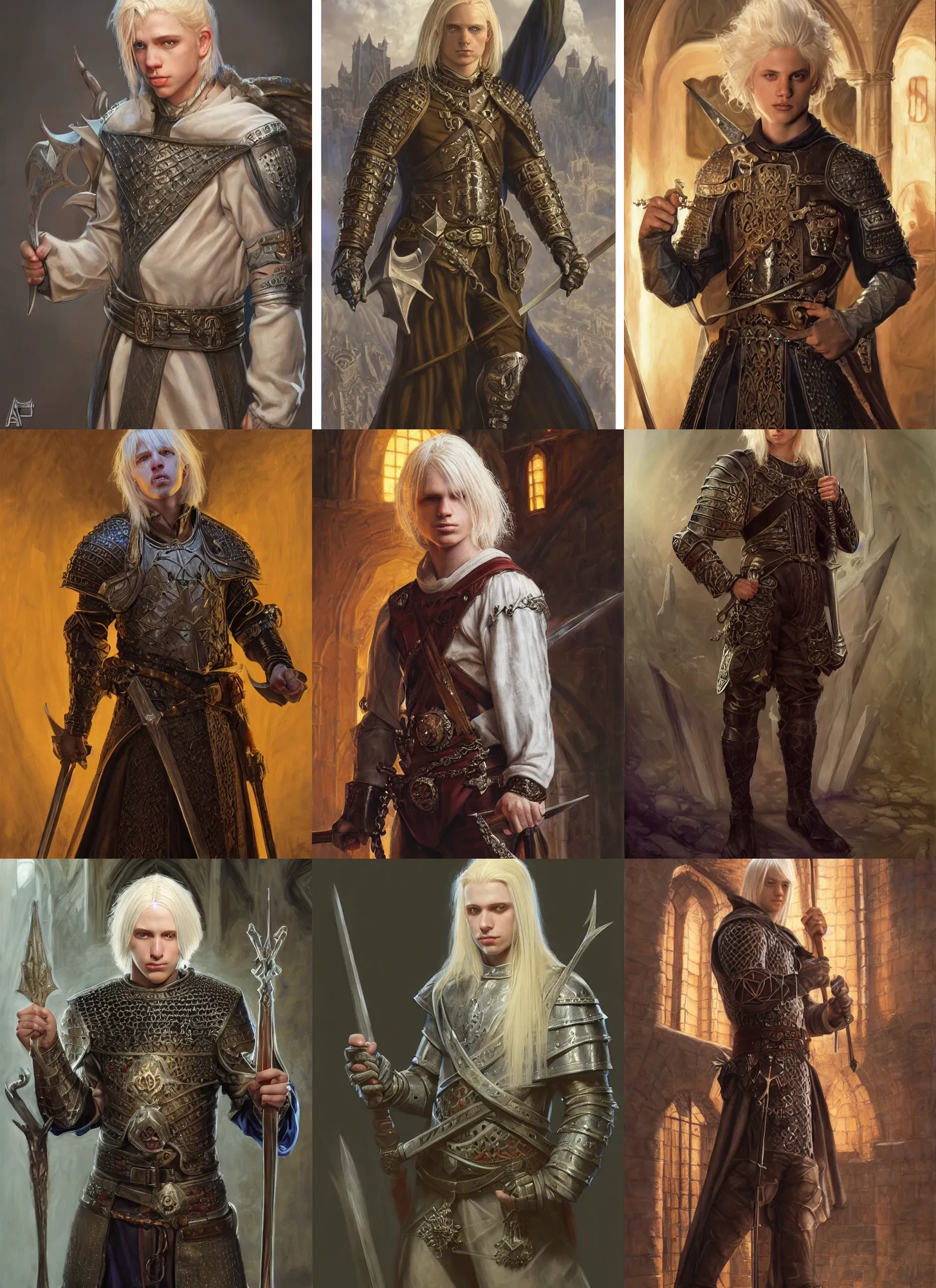 Prompt: a 1 7 year old white boy with platinum blonde hair, wearing medieval sorcerers garb, style by donato giancola, wayne reynolds, jeff easley dramatic light, high detail, cinematic lighting, artstation, dungeons and dragons