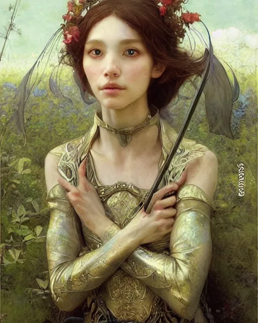 Image similar to a beautiful elf princess by Edgar Maxence and Ross Tran and Michael Whelan Jules Bastien-Lepage