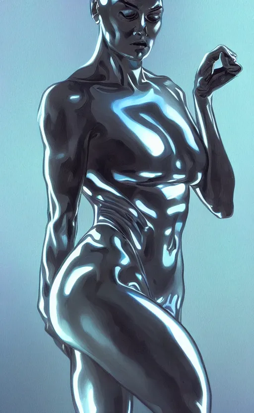 Prompt: silver surfer, highly detailed, digital painting, artstation, standing, facing camera, concept art, smooth, sharp focus, illustration, art by artgerm and alphonse mucha, high definition digital art, dramatic lighting, in the style of ilya kuvshinov and Ross tran