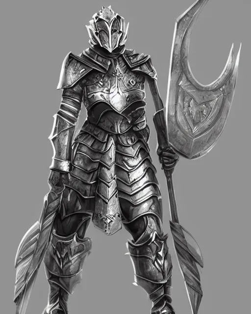 Image similar to fantasy warrior in full armor, silver with gold trim, concept art, minimal, deviantart, trending on artstation,