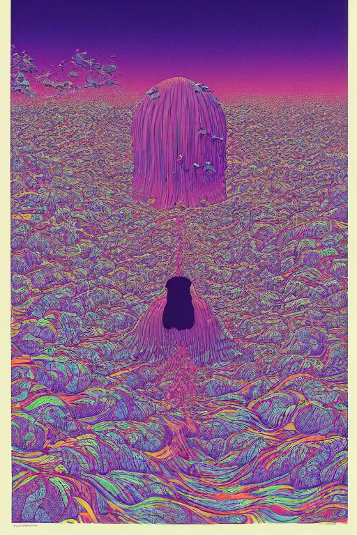 Image similar to a tab of LSD acid melting into a surreal psychedelic hallucination, screenprint by kawase hasui, moebius and dan hillier, colorful flat surreal design, hd, 8k, artstation